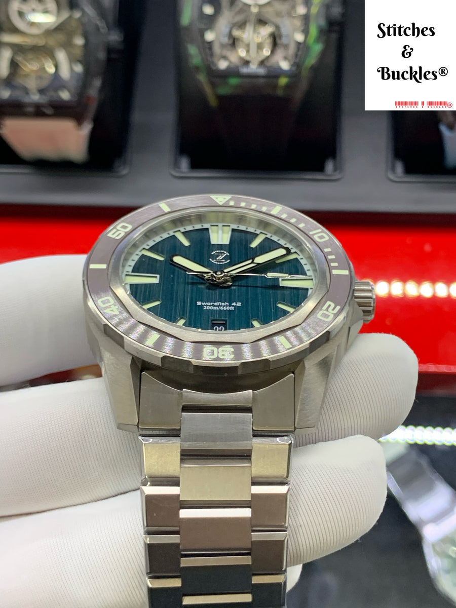 勇 Zelos SWORDFISH 42MM TI 'TEAL' – Stitches and Buckles