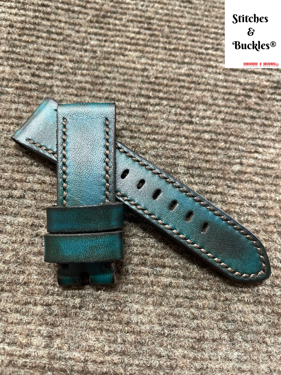 24/22mm Handmade Vintage Burnt Teal Calf Leather Strap for