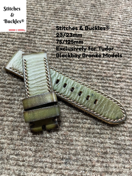 23/23mm Vintage Handmade Olive Calf Leather Strap for Tudor BlackBay Bronze Models
