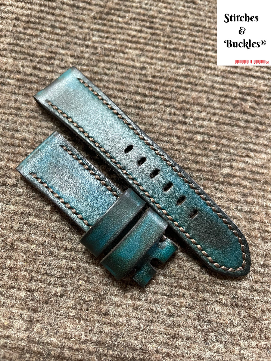 24/22mm Handmade Vintage Burnt Teal Calf Leather Strap for Panerai Lum –  Stitches and Buckles