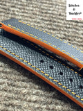 20/18mm Custom Handmade Black Epsom Leather Strap with Orange Theme Lining/Stitching