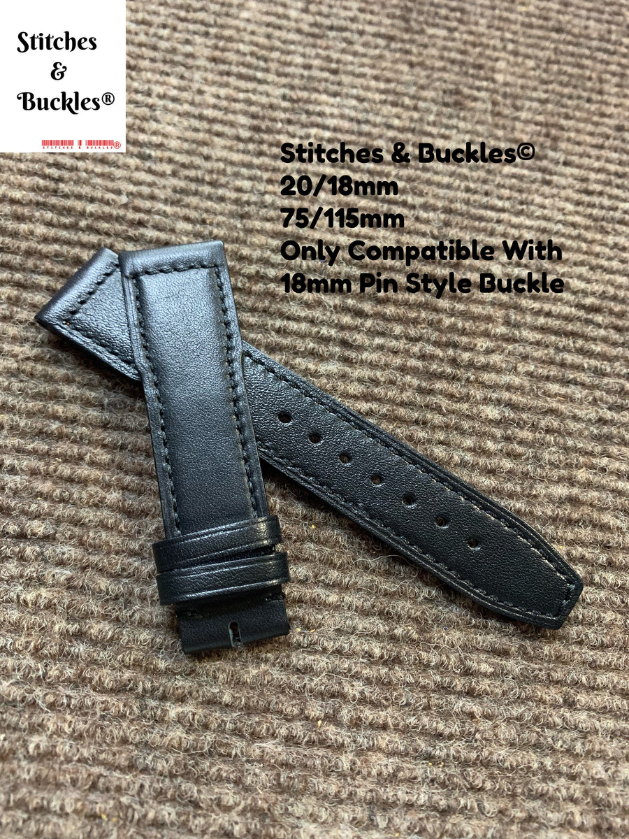20/18mm Black Calf Leather Strap for IWC Mark 16/17/18/19 Pilot