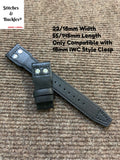 22/18mm Riveted Black Calf Leather Watch Strap for IWC Big Pilot Clasp Models