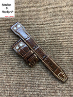 22/18mm Riveted Burgundy Alligator Embossed Calf Leather Watch Strap for IWC Big Pilot Clasp Models