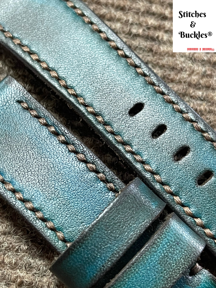 24/22mm Handmade Vintage Burnt Teal Calf Leather Strap for Panerai