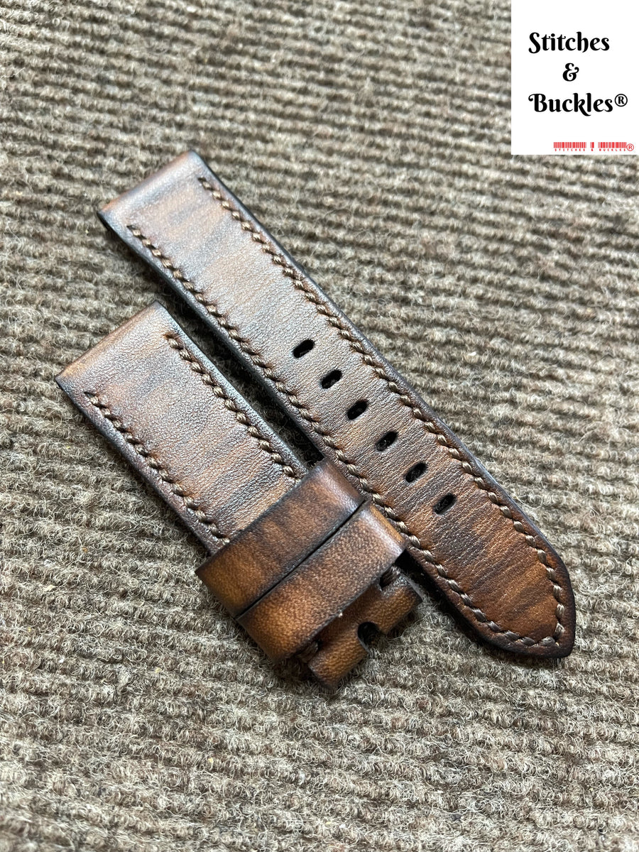 24 22mm Handmade Dark Brown Calf Leather Strap for Panerai Luminor