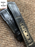 20/18mm Black Alligator Embossed Calf Leather Strap for IWC Mark 16/17/18/19 Pilot Models
