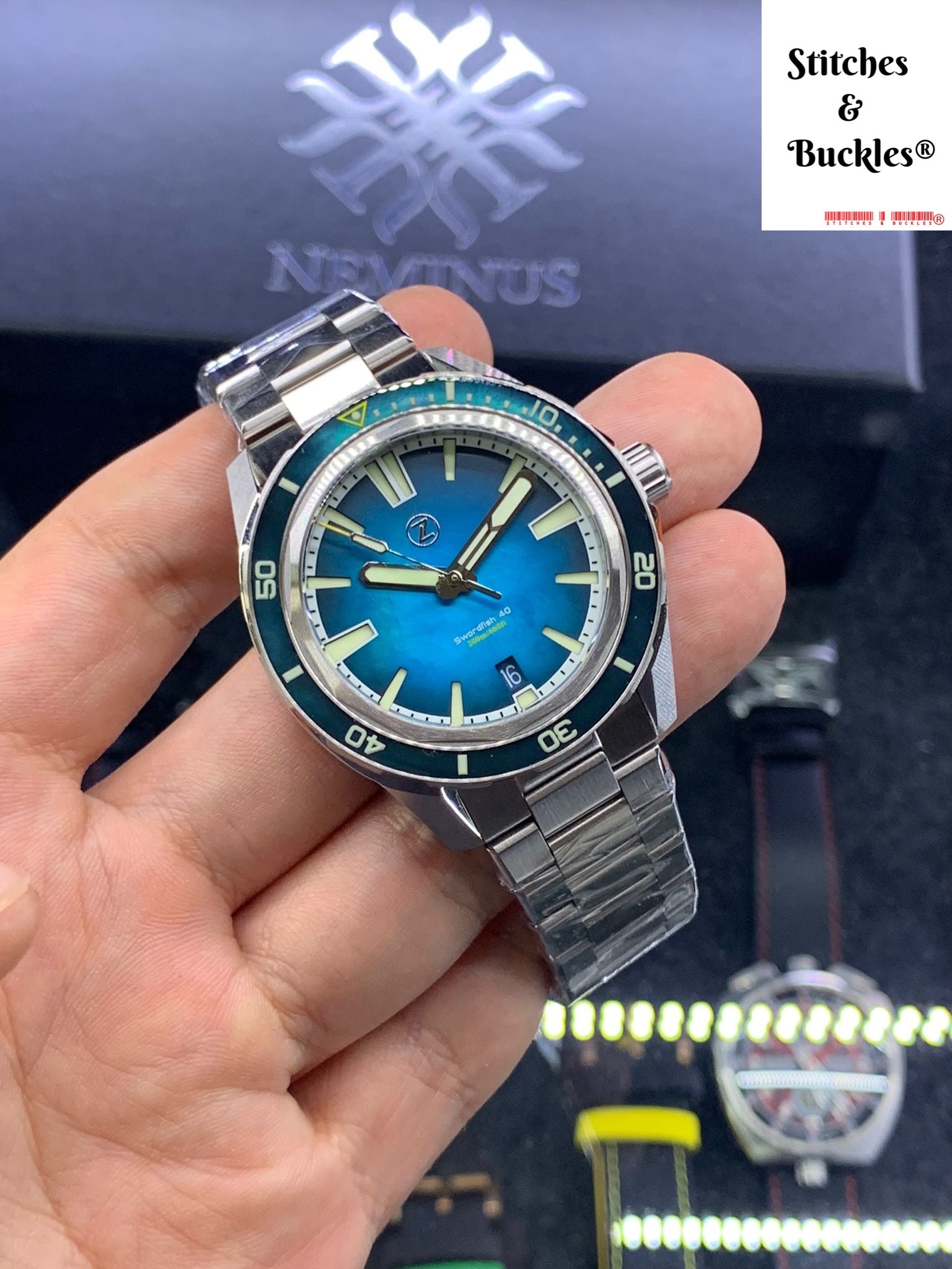 SLANG steelo 超美品！ Zelos SWORDFISH 40MM SS TEAL MOP – Stitches and Buckles