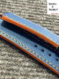 20/18mm Custom Handmade Blue Alran Leather Strap with Orange Theme Lining/Stitching