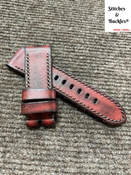 24/22mm Handmade Vintage Red Calf Leather Strap for Panerai Luminor