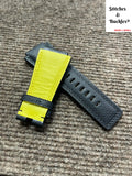 24/24mm Handmade Black Epsom Leather Strap with Yellow Lining for Bell & Ross BR01/03 Models