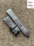 22/20mm Handmade Vintage Black Calf Racing Strap with Red Stitching