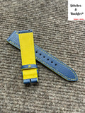 20/18mm Custom Handmade Blue Alran Leather Strap with Yellow Theme Lining/Stitching