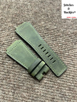 24/24mm Military Green Calf Leather Strap for Bell & Ross BR01/03 Models