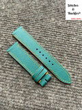 20/18mm Custom Handmade Green Epsom Leather Strap with Orange Theme Lining/Stitching