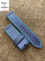 24/24mm Handmade Blue Calf Leather Watch Strap
