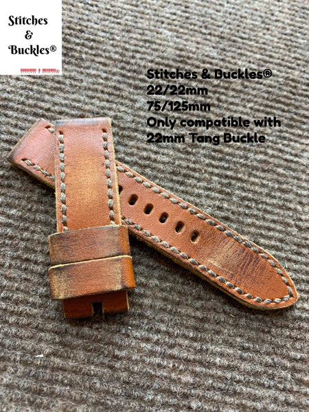 22/22mm Handmade Vintage Distressed Brown Calf Leather Strap
