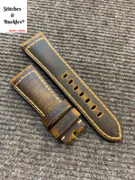 26/22mm Dark Brown Vintage Calf Leather Strap For Panerai Radiomir & 47mm Luminor/Submersible Models