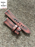 22/20mm Handmade Vintage Burgundy Red Calf Leather Strap
