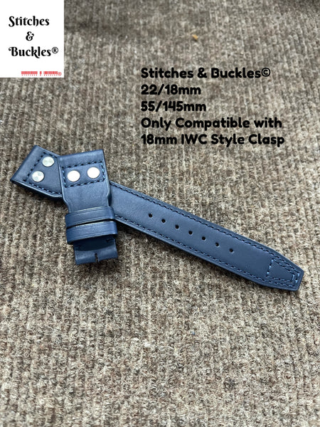 Custom navy blue epi leather pilot strap for IWC HDCLE74