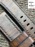 24/22mm Handmade Dark Brown Calf Leather Strap for Panerai Luminor