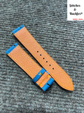 20/18mm Custom Handmade Blue Epsom Leather Strap with Orange Theme Lining/Stitching
