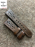 20/18mm Handmade Vintage Dark Brown Calf Racing Leather Strap