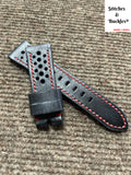 22/20mm Handmade Vintage Black Calf Racing Strap with Red Stitching