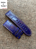 26/26mm Handmade Blue Alligator strap with Orange Stitching