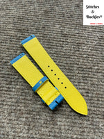 20/18mm Custom Handmade Blue Epsom Leather Strap with Yellow Theme Lining/Stitching