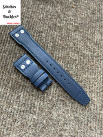 22/18mm Riveted Navy Blue Calf Leather For IWC Big Pilot