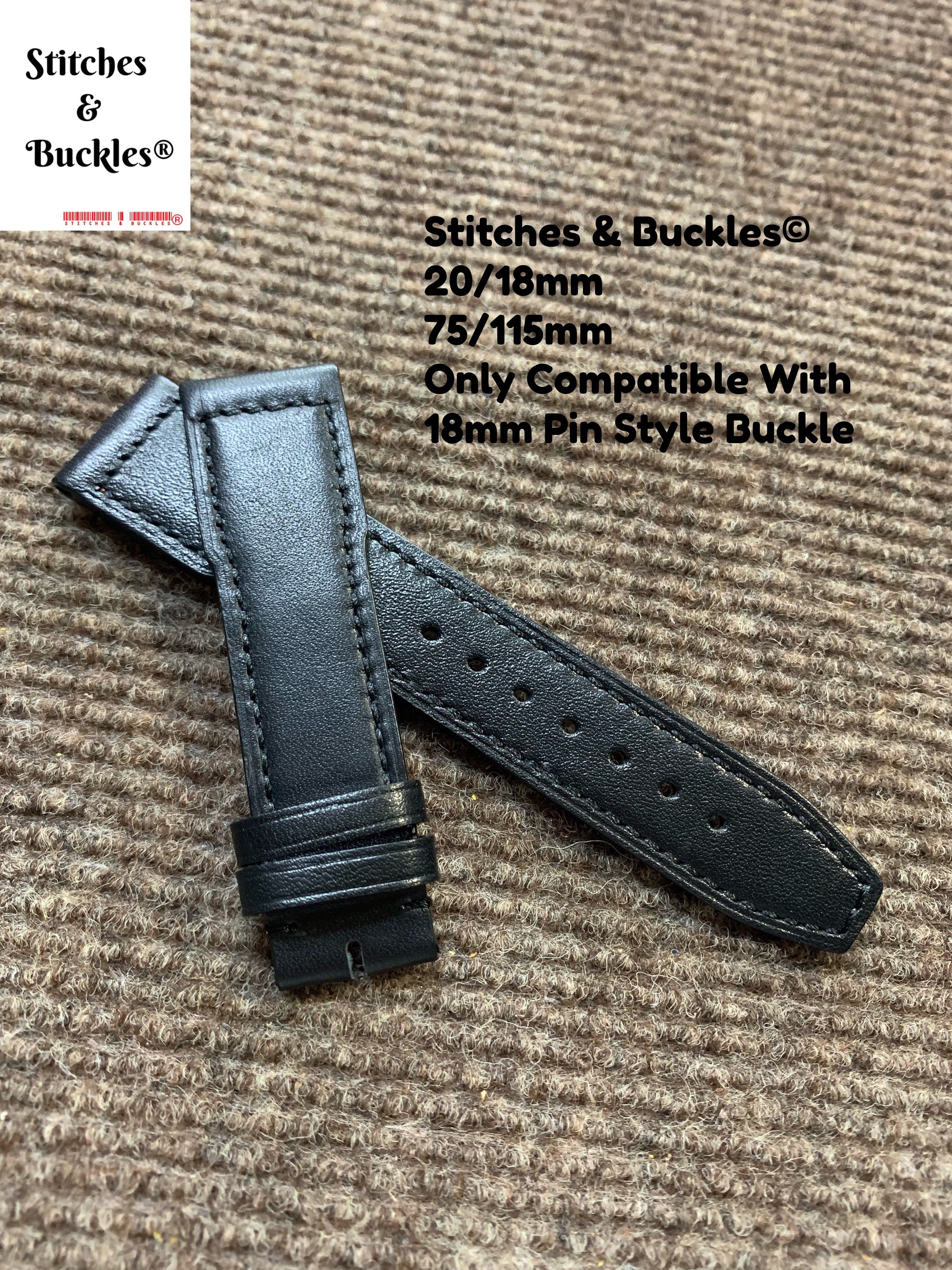IWC 純正 ベルト 20mm 18mm 20/18mm Black Calf Leather Strap for IWC Mark 16/17/18/19