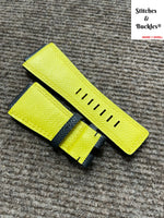 24/24mm Handmade Black Epsom Leather Strap with Yellow Lining for Bell & Ross BR01/03 Models