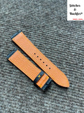 20/18mm Custom Handmade Black Epsom Leather Strap with Orange Theme Lining/Stitching
