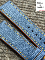 20/18mm Custom Handmade Blue Alran Leather Strap with Orange Theme Lining/Stitching