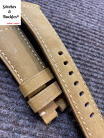 26/22mm Light Brown Suede Calf Leather Strap For Panerai Radiomir & 47mm Luminor/Submersible