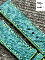 20/18mm Custom HandmadeGreen Epsom Leather Strap with Yellow Theme Lining/Stitching