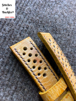 20/18mm Handmade Stonewash Mustard Calf Racing Leather Strap