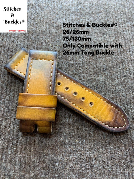 26/26mm Vintage Handmade Burnt Yellow Calf Leather Watch Strap