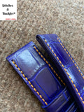 26/26mm Handmade Blue Alligator strap with Orange Stitching