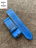 24/24mm Vintage Handmade Blue Calf Leather Watch Strap