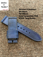 24/24mm Handmade Vintage Blue Calf Leather Watch Strap