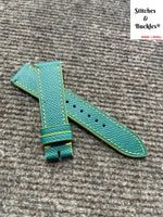 20/18mm Custom HandmadeGreen Epsom Leather Strap with Yellow Theme Lining/Stitching