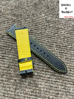 20/18mm Custom Handmade Black Epsom Leather Strap with Yellow Theme Lining/Stitching