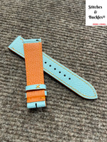 20/18mm Custom Handmade Sky Blue Epsom Leather Strap with Orange Theme Stitching/Lining