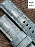 24/22mm Sky Blue Alligator Embossed Calf Leather Strap for Panerai 44mm Models