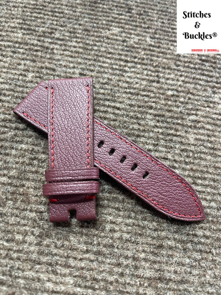 24/22mm Handmade Burgundy Alran Leather Strap