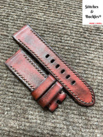 24/22mm Handmade Vintage Red Calf Leather Strap for Panerai Luminor