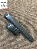 22/18mm Riveted Black Calf Leather Watch Strap for IWC Big Pilot Clasp Models