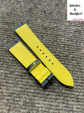 20/18mm Custom Handmade Black Epsom Leather Strap with Yellow Theme Lining/Stitching